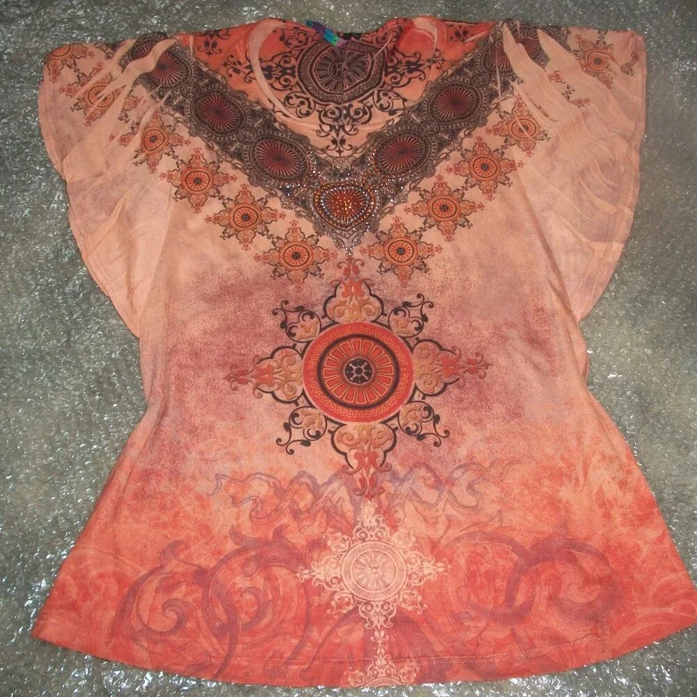womens boho ombre embellished blouse.size small